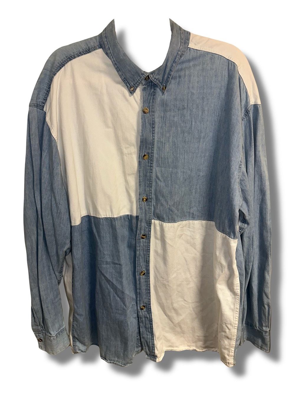 Vtg Colorblock Denim Button Down Shirt